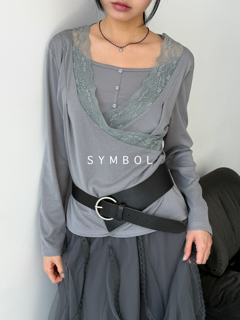 SYMBOL韓國東大門直郵女裝新款26春夏人氣職業長袖T恤蕾絲SYMBOL長袖T恤圖色2