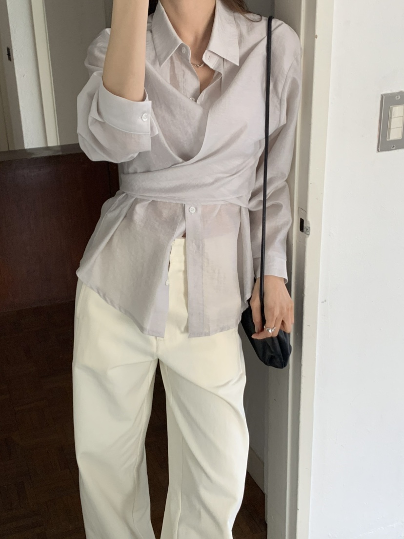 NOTICE韓國東大門直郵女裝新品26春夏人氣襯衫蕾絲衫系帶NOTICE襯衫/蕾絲衫