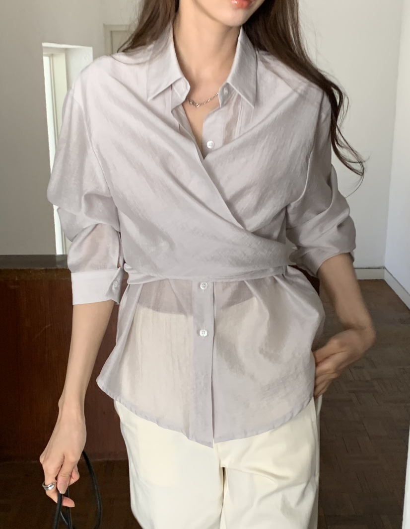 NOTICE韓國東大門直郵女裝新品26春夏人氣襯衫蕾絲衫系帶NOTICE襯衫/蕾絲衫