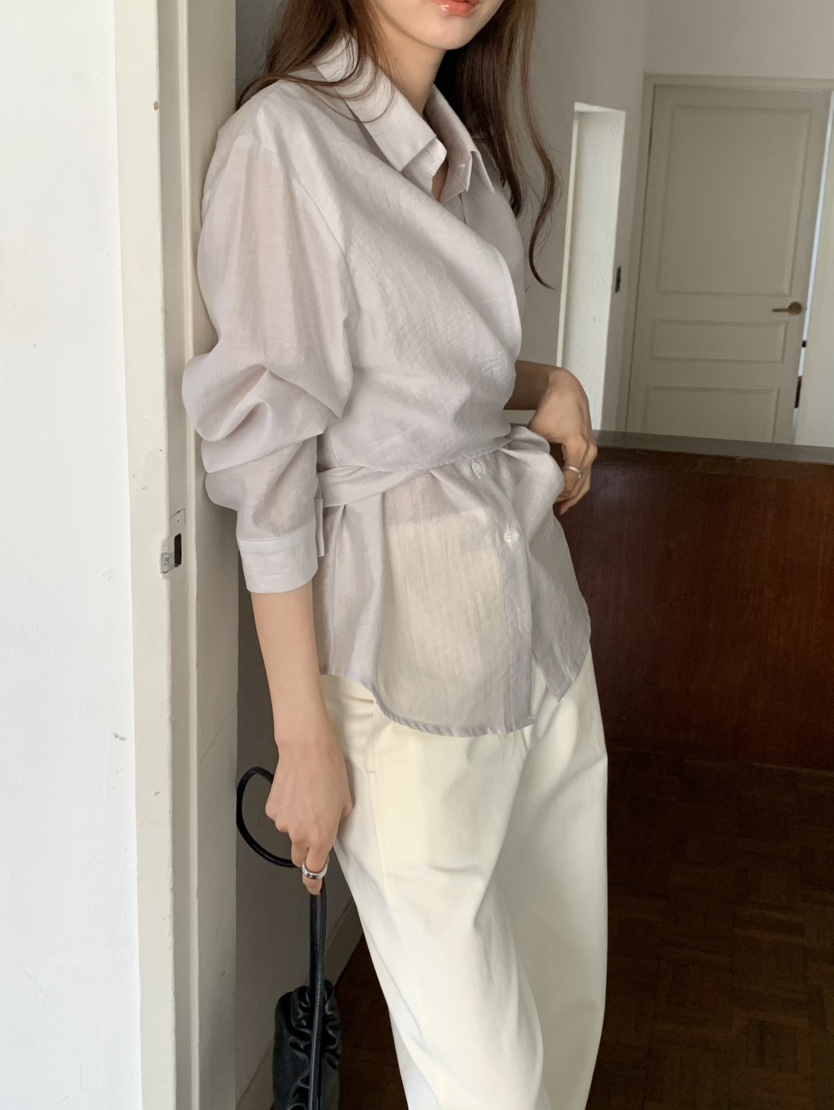 NOTICE韓國東大門直郵女裝新品26春夏人氣襯衫蕾絲衫系帶NOTICE襯衫/蕾絲衫