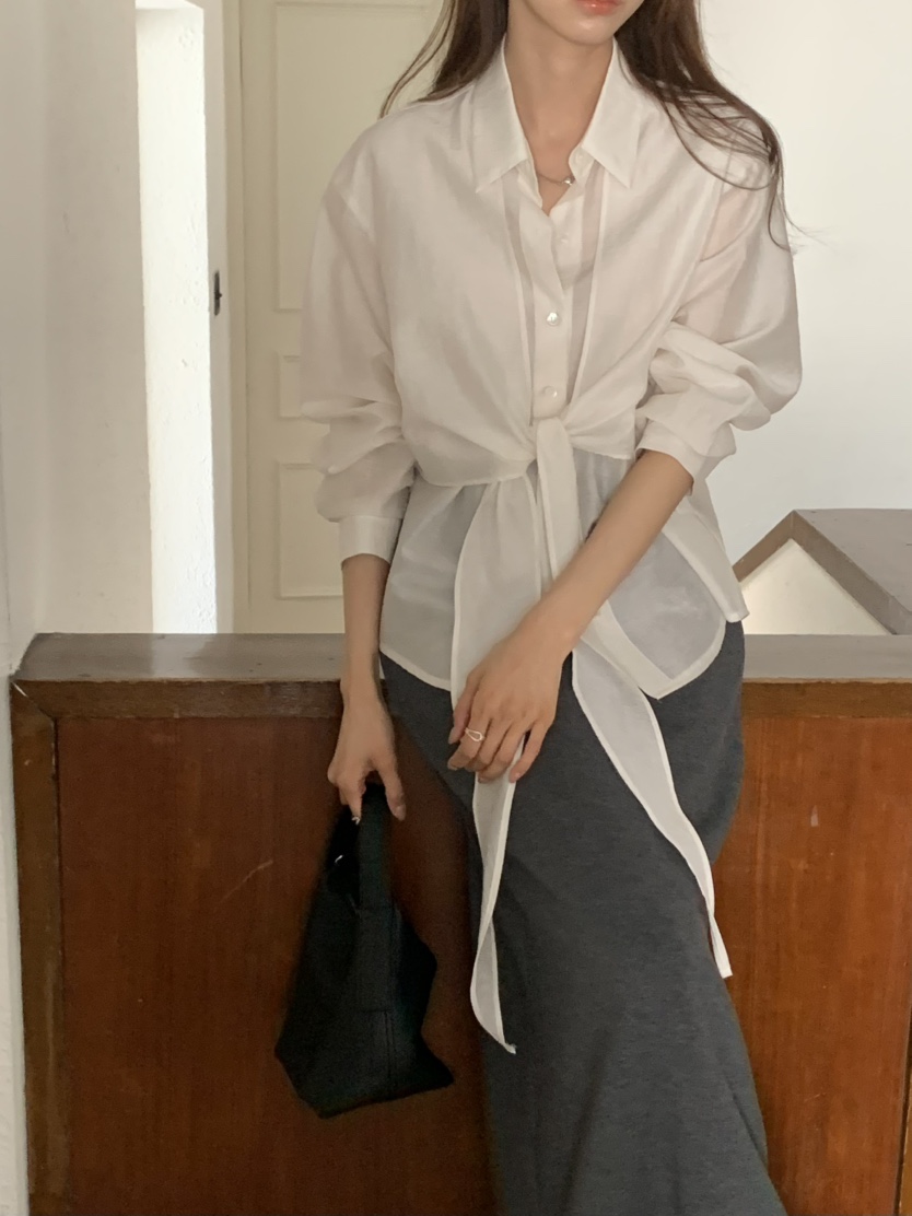 NOTICE韓國東大門直郵女裝新品26春夏人氣襯衫蕾絲衫系帶NOTICE襯衫/蕾絲衫