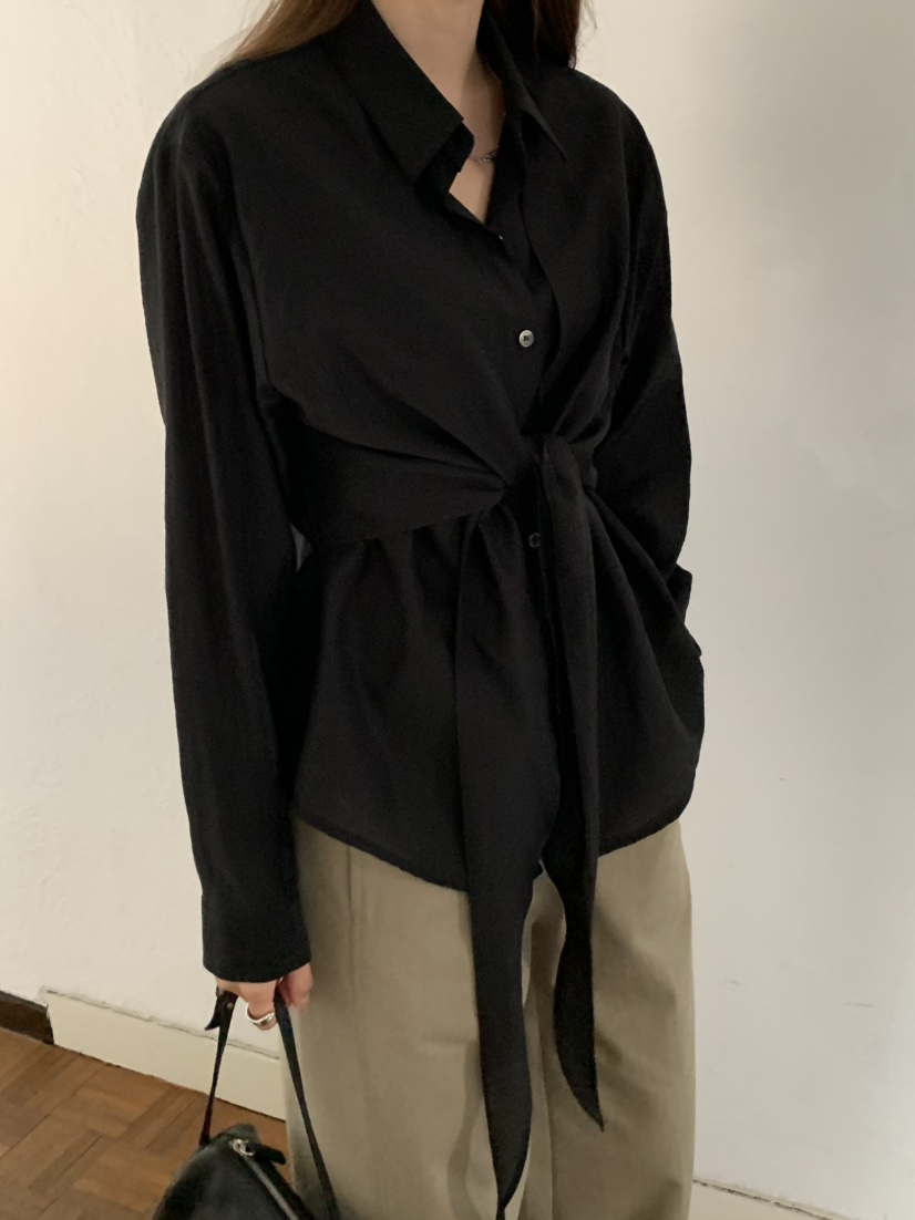 NOTICE韓國東大門直郵女裝新品26春夏人氣襯衫蕾絲衫系帶NOTICE襯衫/蕾絲衫