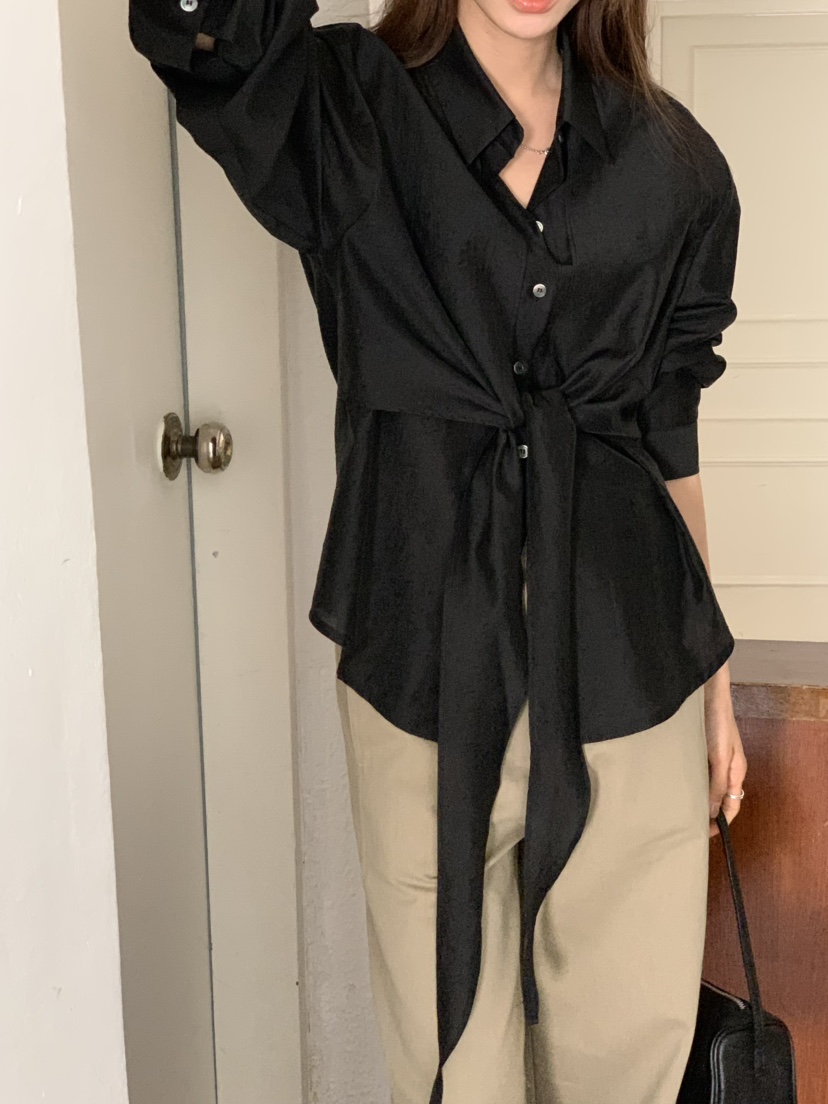 NOTICE韓國東大門直郵女裝新品26春夏人氣襯衫蕾絲衫系帶NOTICE襯衫/蕾絲衫