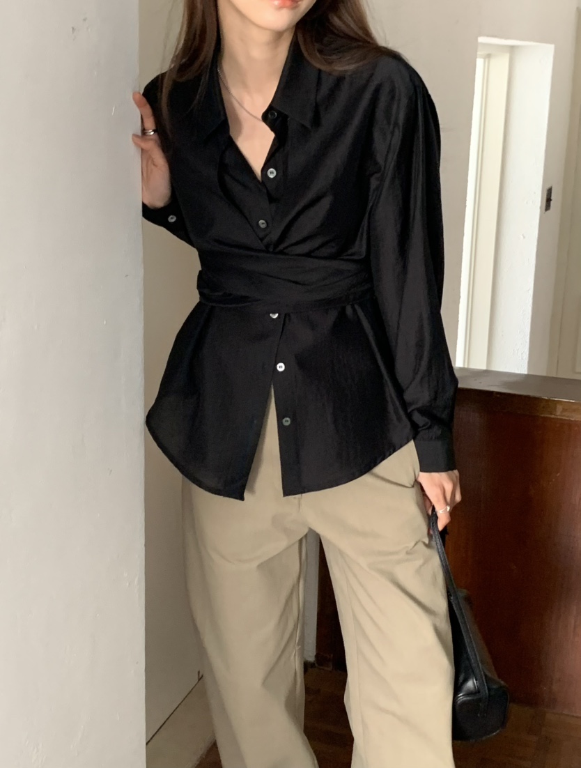 NOTICE韓國東大門直郵女裝新品26春夏人氣襯衫蕾絲衫系帶NOTICE襯衫/蕾絲衫