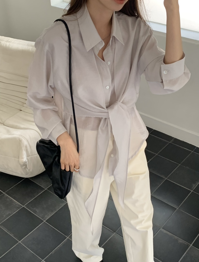 NOTICE韓國東大門直郵女裝新品26春夏人氣襯衫蕾絲衫系帶NOTICE襯衫/蕾絲衫