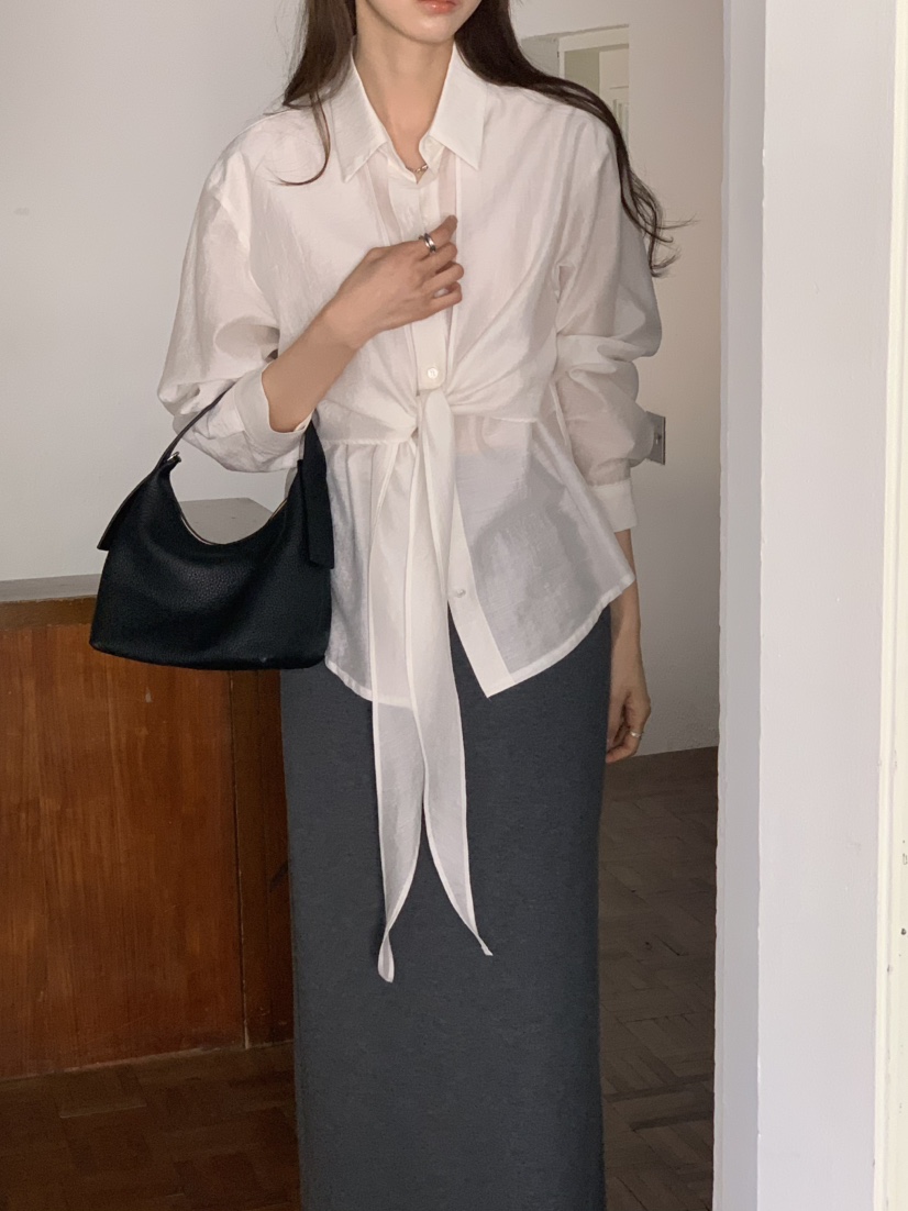 NOTICE韓國東大門直郵女裝新品26春夏人氣襯衫蕾絲衫系帶NOTICE襯衫/蕾絲衫