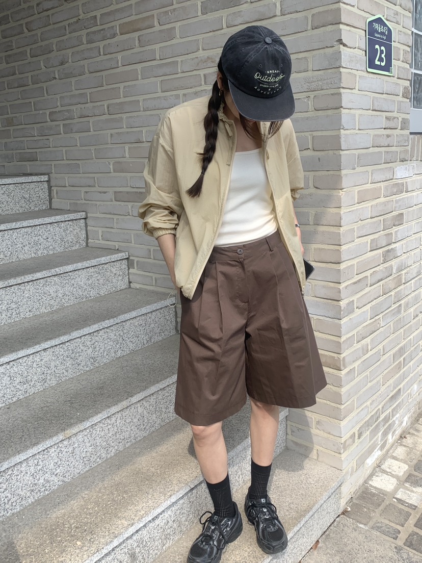 WOOD韓國代購女裝新品時尚推薦休閑熱賣人氣職業26春夏短褲棉WOOD短褲