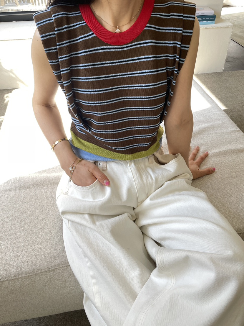 EDITION-P東大門實拍女裝新款休閑推薦吊帶背心條紋絎縫EDITION/CHAHEE吊帶/背心