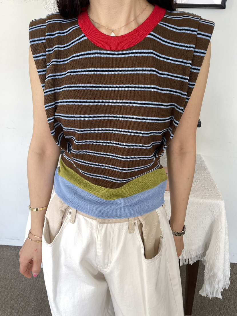 EDITION-P東大門實拍女裝新款休閑推薦吊帶背心條紋絎縫EDITION/CHAHEE吊帶/背心