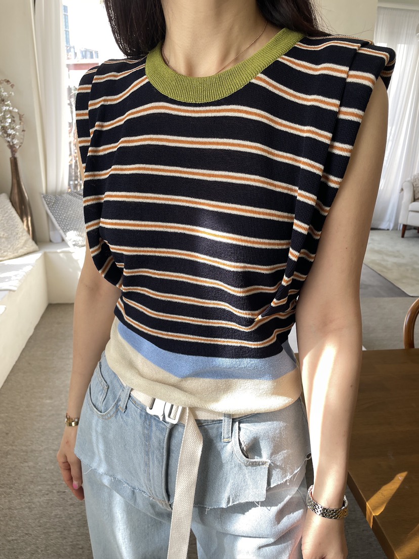 EDITION-P東大門實拍女裝新款休閑推薦吊帶背心條紋絎縫EDITION/CHAHEE吊帶/背心