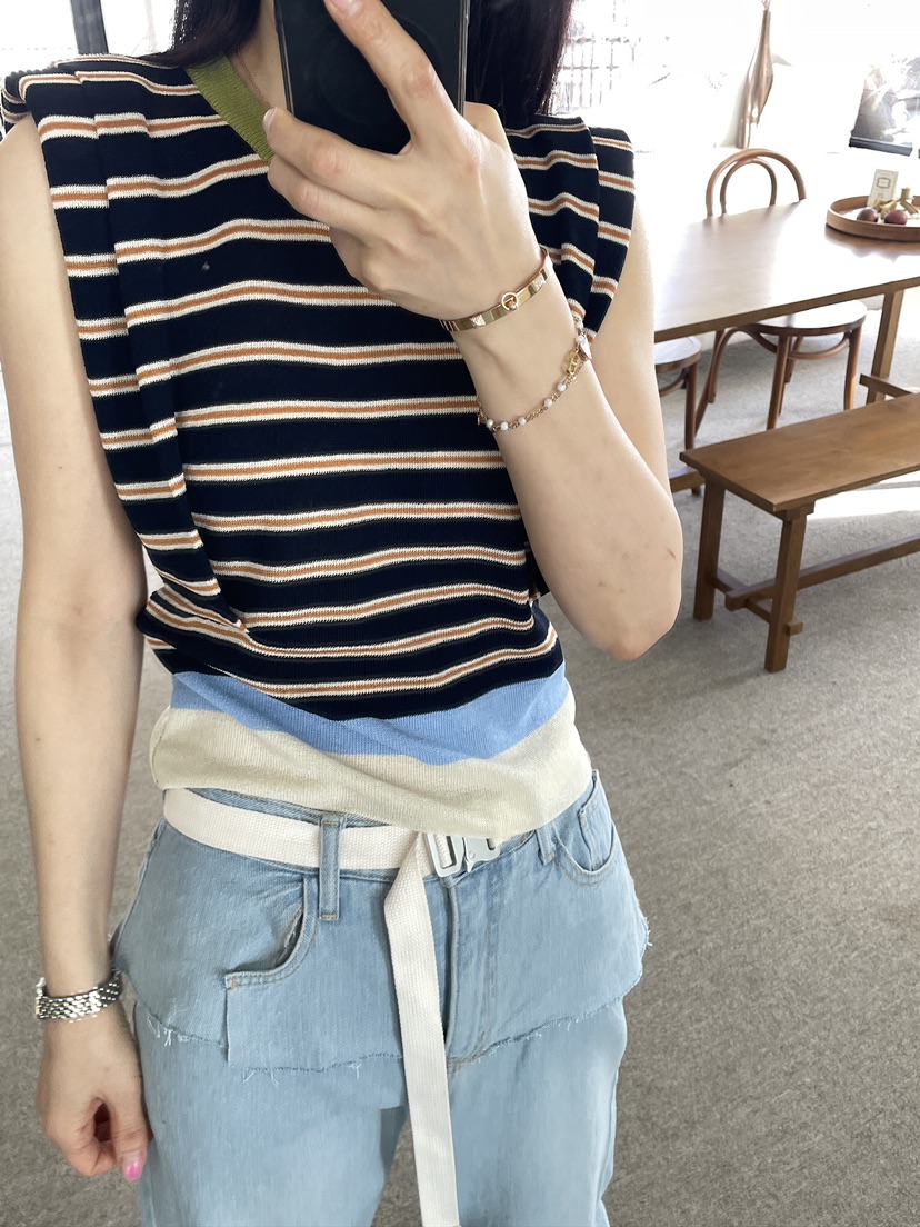 EDITION-P東大門實拍女裝新款休閑推薦吊帶背心條紋絎縫EDITION/CHAHEE吊帶/背心