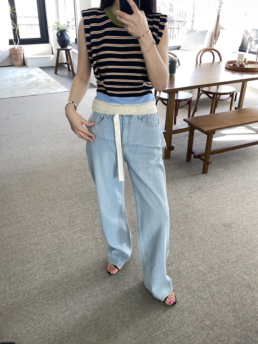 EDITION-P東大門實拍女裝新款休閑推薦吊帶背心條紋絎縫EDITION/CHAHEE吊帶/背心