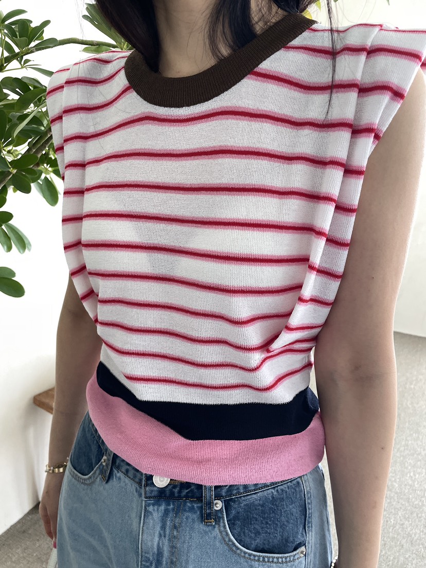 EDITION-P東大門實拍女裝新款休閑推薦吊帶背心條紋絎縫EDITION/CHAHEE吊帶/背心