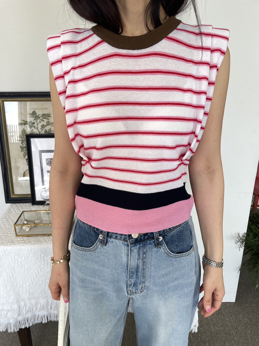 EDITION-P東大門實拍女裝新款休閑推薦吊帶背心條紋絎縫EDITION/CHAHEE吊帶/背心