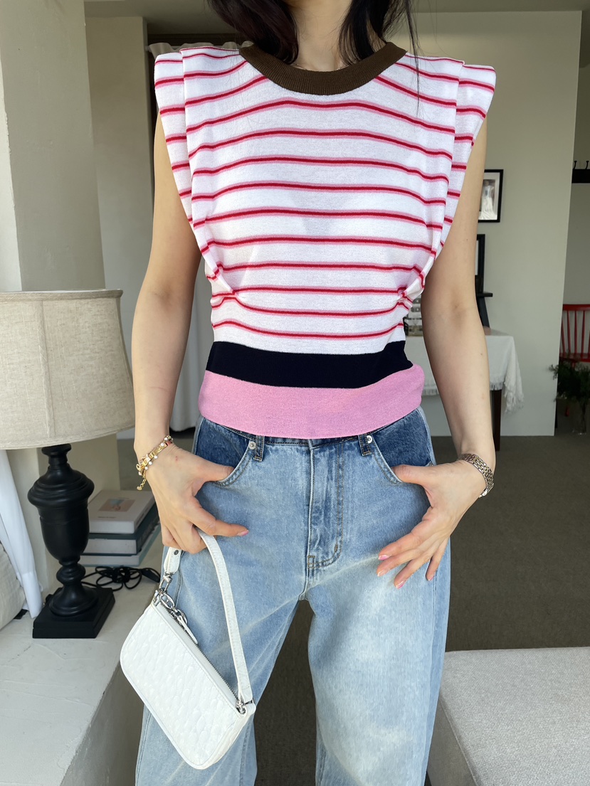 EDITION-P東大門實拍女裝新款休閑推薦吊帶背心條紋絎縫EDITION/CHAHEE吊帶/背心