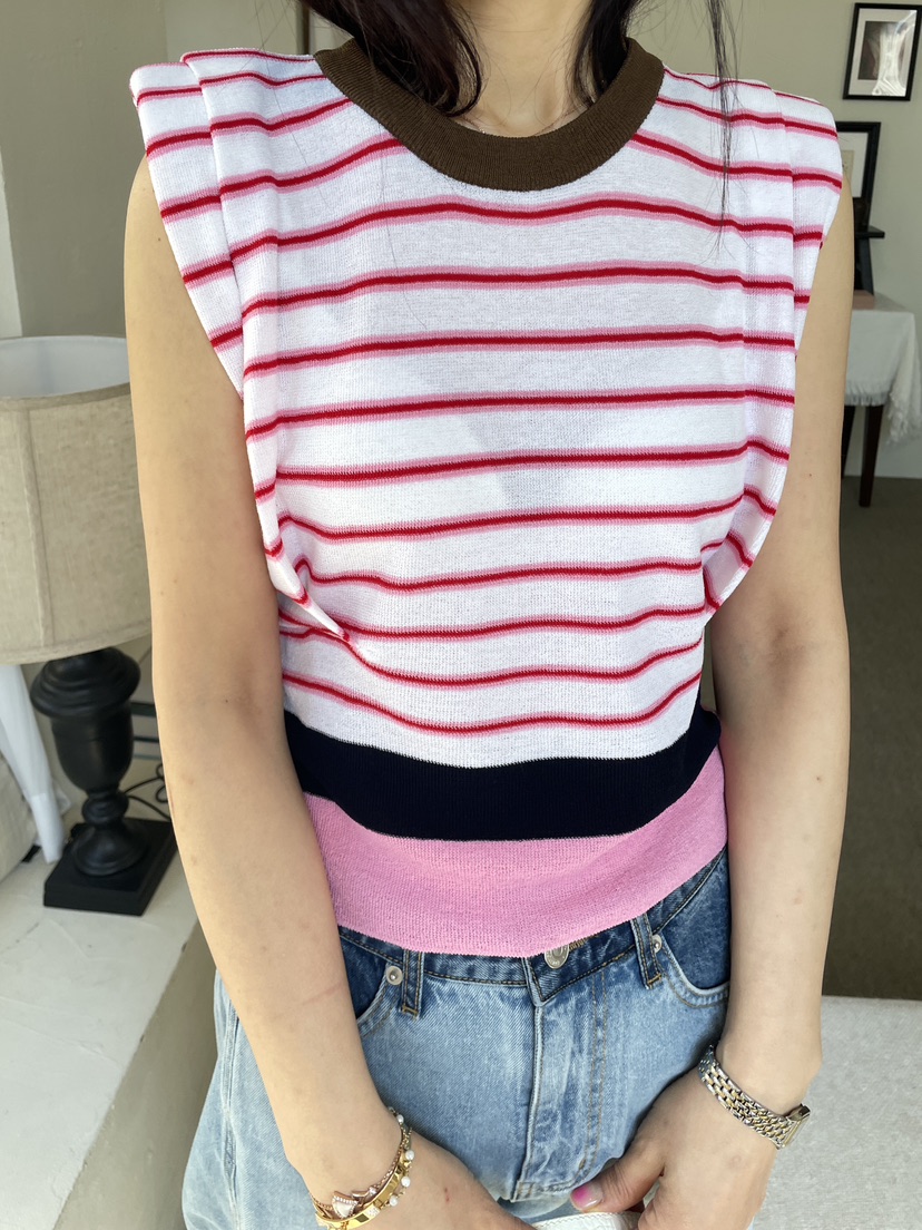 EDITION-P東大門實拍女裝新款休閑推薦吊帶背心條紋絎縫EDITION/CHAHEE吊帶/背心