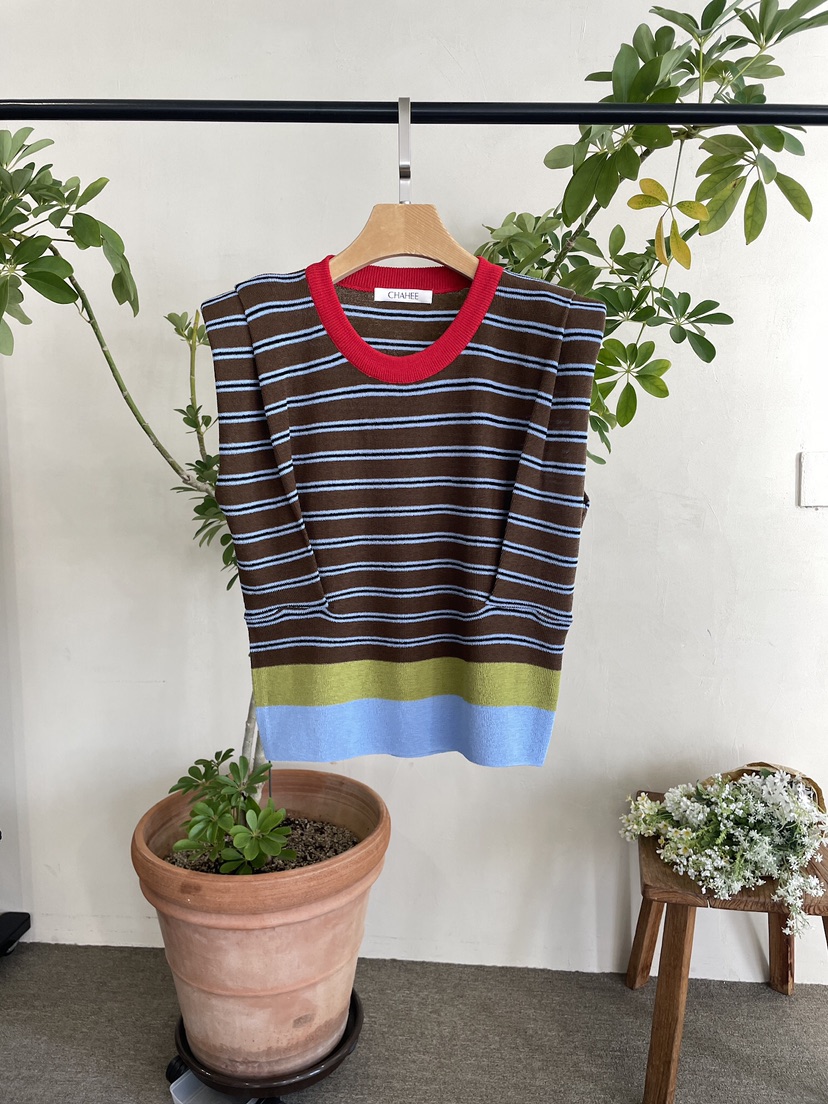 EDITION-P東大門實拍女裝新款休閑推薦吊帶背心條紋絎縫EDITION/CHAHEE吊帶/背心圖色2