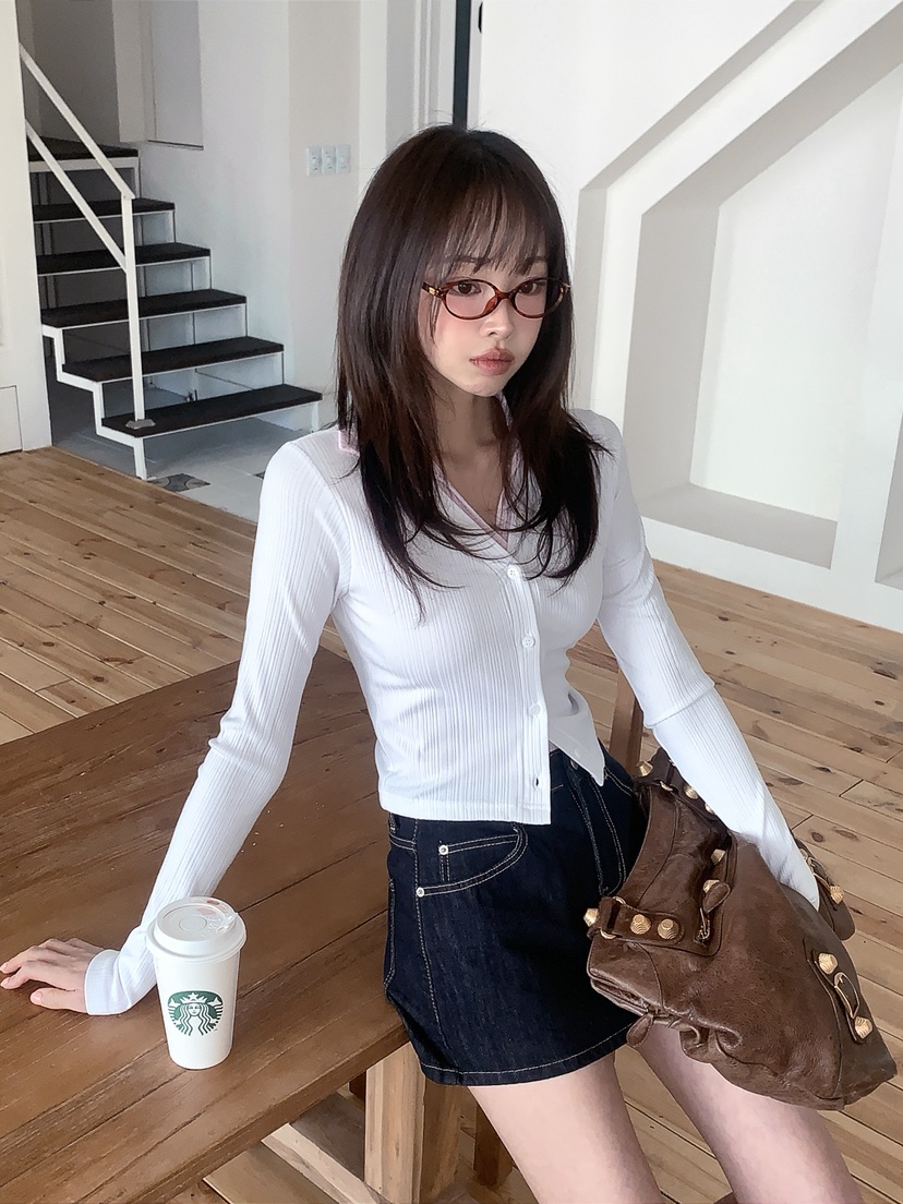 VERANDA東大門實拍女裝新品職業時尚推薦休閑長袖T恤假兩件VERANDA長袖T恤