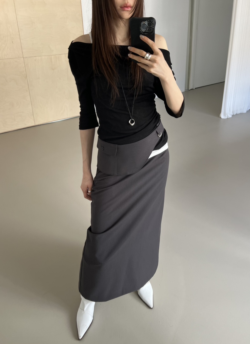 NOVUS韓國直郵女士新款時尚26春夏職業熱賣推薦長裙含腰帶NOVUS長裙