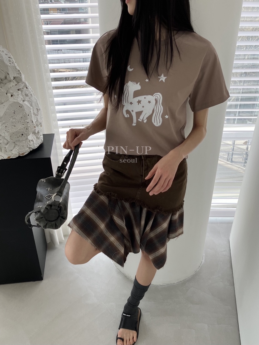 PIN-UP韓國直郵實拍女士新款26春夏半身裙中短裙不對稱格紋PIN-UP半身裙/中短裙