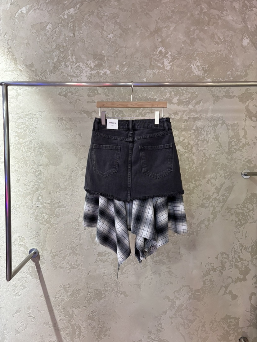 PIN-UP韓國直郵實拍女士新款26春夏半身裙中短裙不對稱格紋PIN-UP半身裙/中短裙