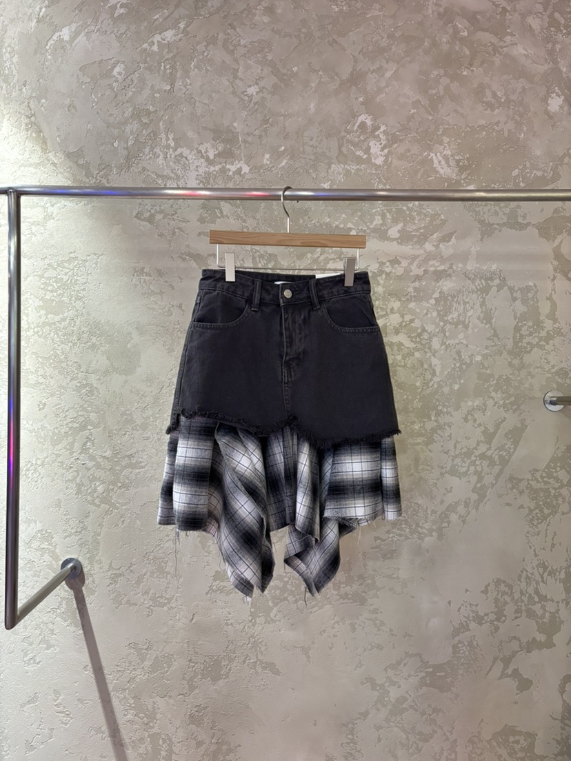 PIN-UP韓國直郵實拍女士新款26春夏半身裙中短裙不對稱格紋PIN-UP半身裙/中短裙圖色1