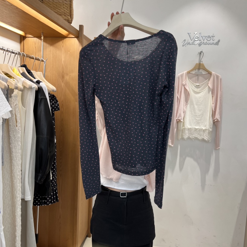 VELVET UNDERGROUND韓國代購女裝新品時尚休閑長袖T恤紐扣VELVET UNDERGROUND長袖T恤