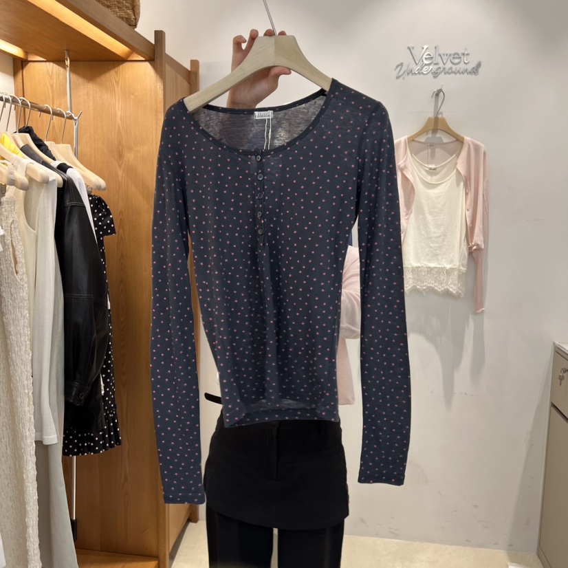 VELVET UNDERGROUND韓國代購女裝新品時尚休閑長袖T恤紐扣VELVET UNDERGROUND長袖T恤圖色1