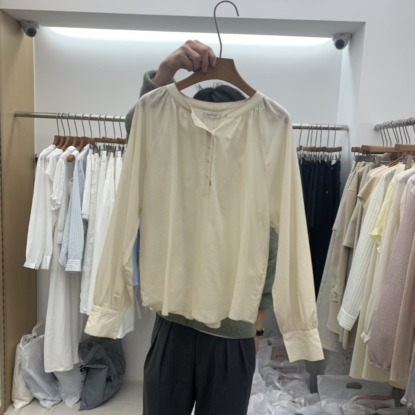 DRESS ROOM韓國東大門代購女裝新款熱賣26春夏襯衫蕾絲衫褶皺DRESS ROOM襯衫/蕾絲衫圖色1