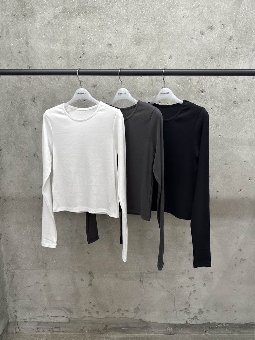 EST韓國東大門直郵女士新品推薦職業休閑26春夏長袖T恤羅紋EST/RAWHAUS長袖T恤