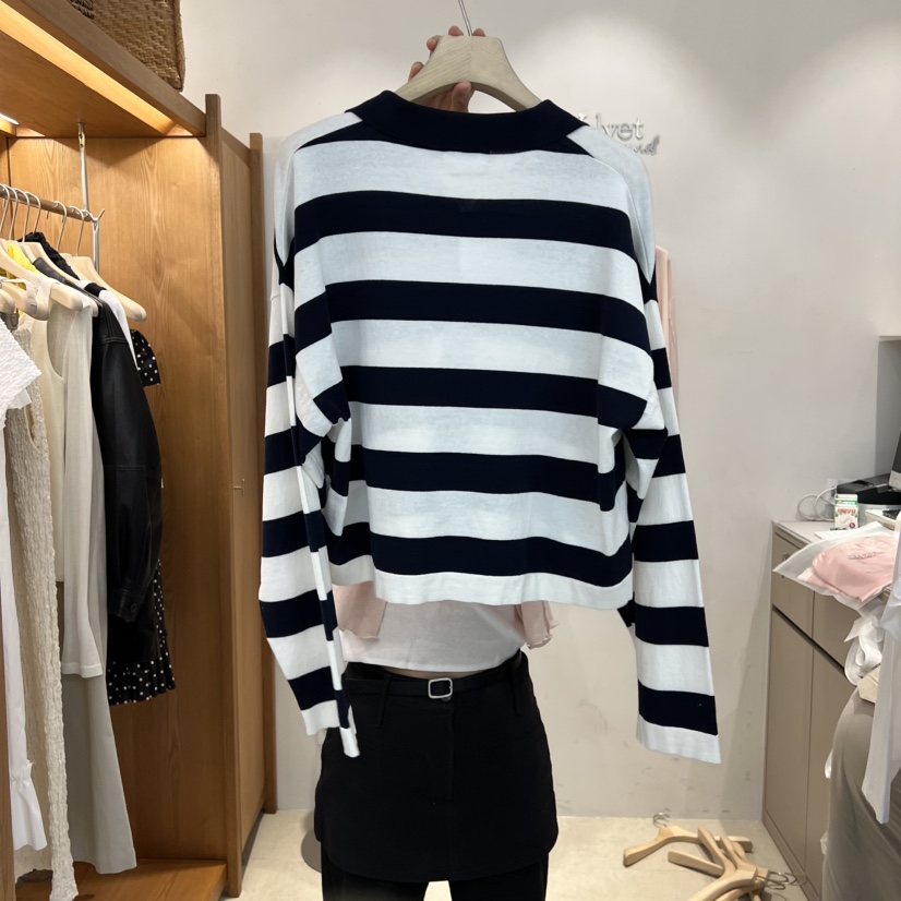 VELVET UNDERGROUND韓國代購女裝新款時尚休閑長袖T恤條紋VELVET UNDERGROUND長袖T恤