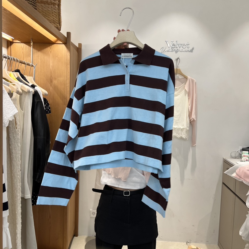 VELVET UNDERGROUND韓國代購女裝新款時尚休閑長袖T恤條紋VELVET UNDERGROUND長袖T恤圖色2