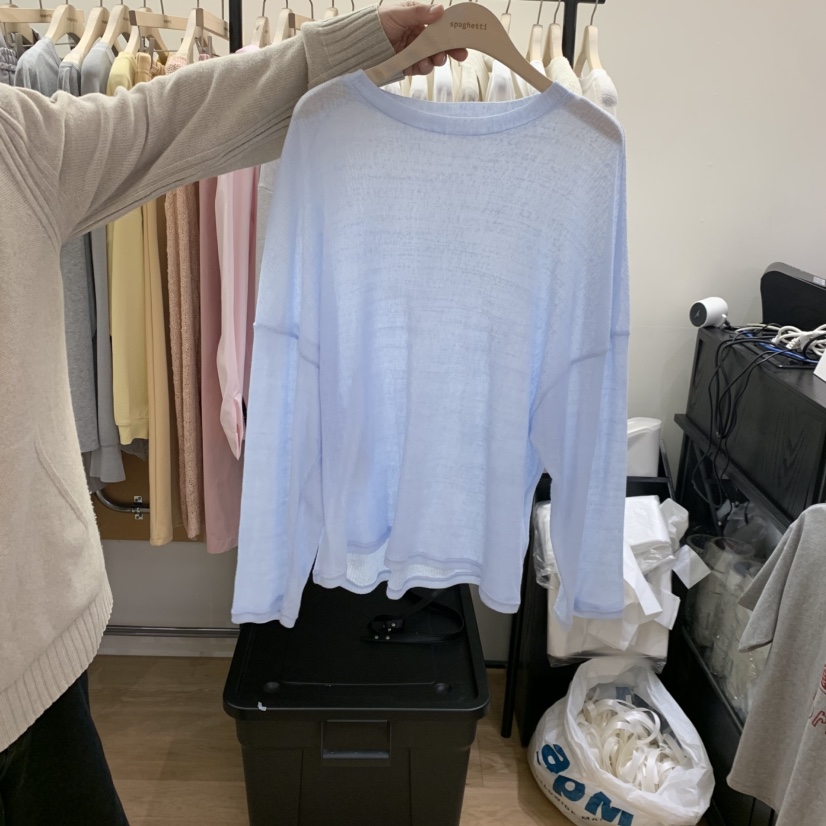 SPAGHETTI韓國代購女裝新品休閑職業熱賣時尚長袖T恤羅紋spaghetti長袖T恤圖色2