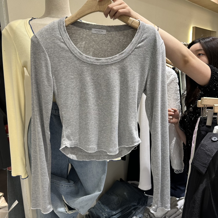 VINTAGE VIBE韓國代購女裝新款時尚職業26春夏長袖T恤刺繡VINTAGE VIBE長袖T恤圖色2