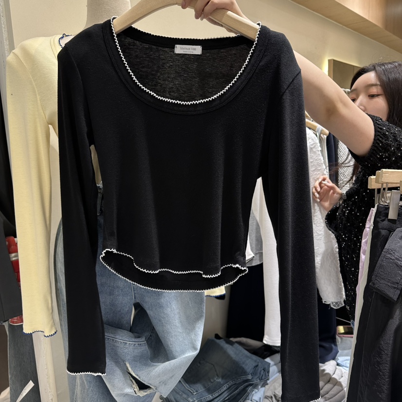 VINTAGE VIBE韓國代購女裝新款時尚職業26春夏長袖T恤刺繡VINTAGE VIBE長袖T恤圖色3