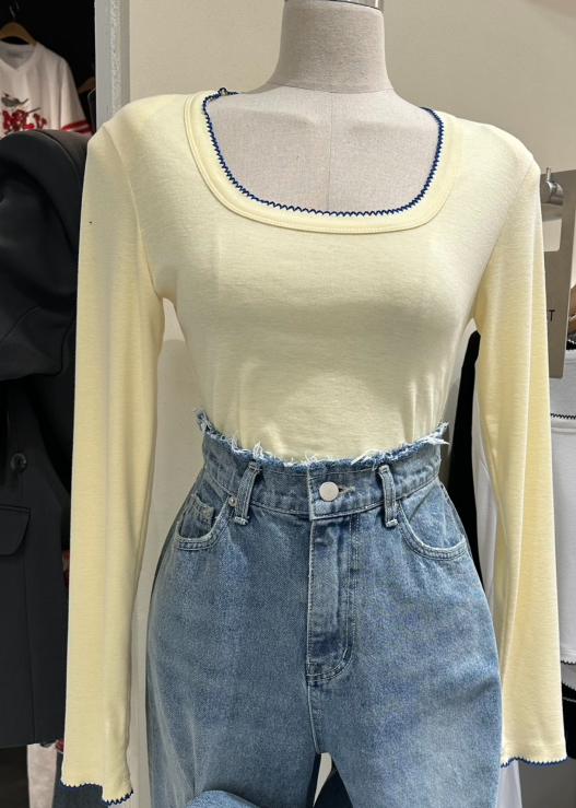 VINTAGE VIBE韓國代購女裝新款時尚職業26春夏長袖T恤刺繡VINTAGE VIBE長袖T恤圖色4