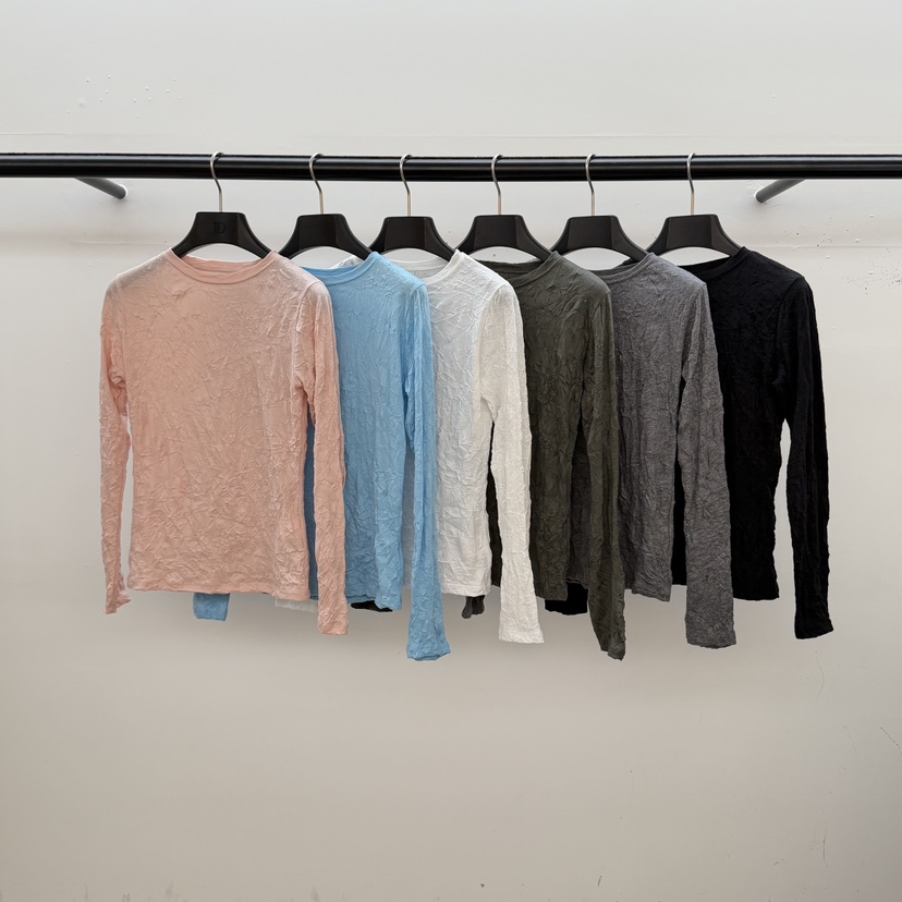 ID韓國直郵實拍女裝新品人氣熱賣推薦時尚26春夏長袖T恤褶皺ID長袖T恤