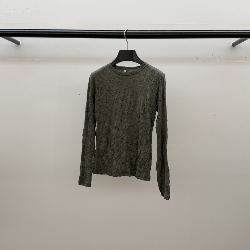 ID韓國直郵實拍女裝新品人氣熱賣推薦時尚26春夏長袖T恤褶皺ID長袖T恤圖色2墨綠