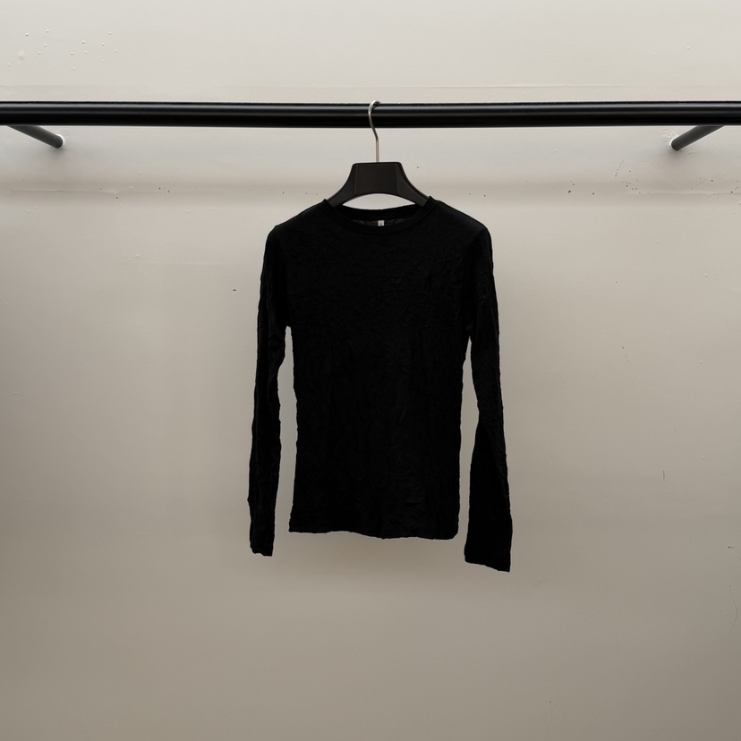 ID韓國直郵實拍女裝新品人氣熱賣推薦時尚26春夏長袖T恤褶皺ID長袖T恤圖色4黑色