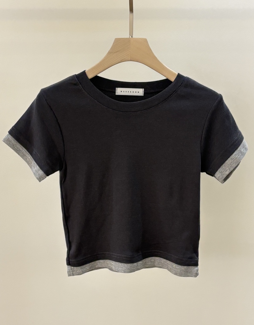 MUSHROOM-A韓國東大門代購女裝新款推薦26春夏T恤假兩件MUSHROOMT恤圖色3墨色