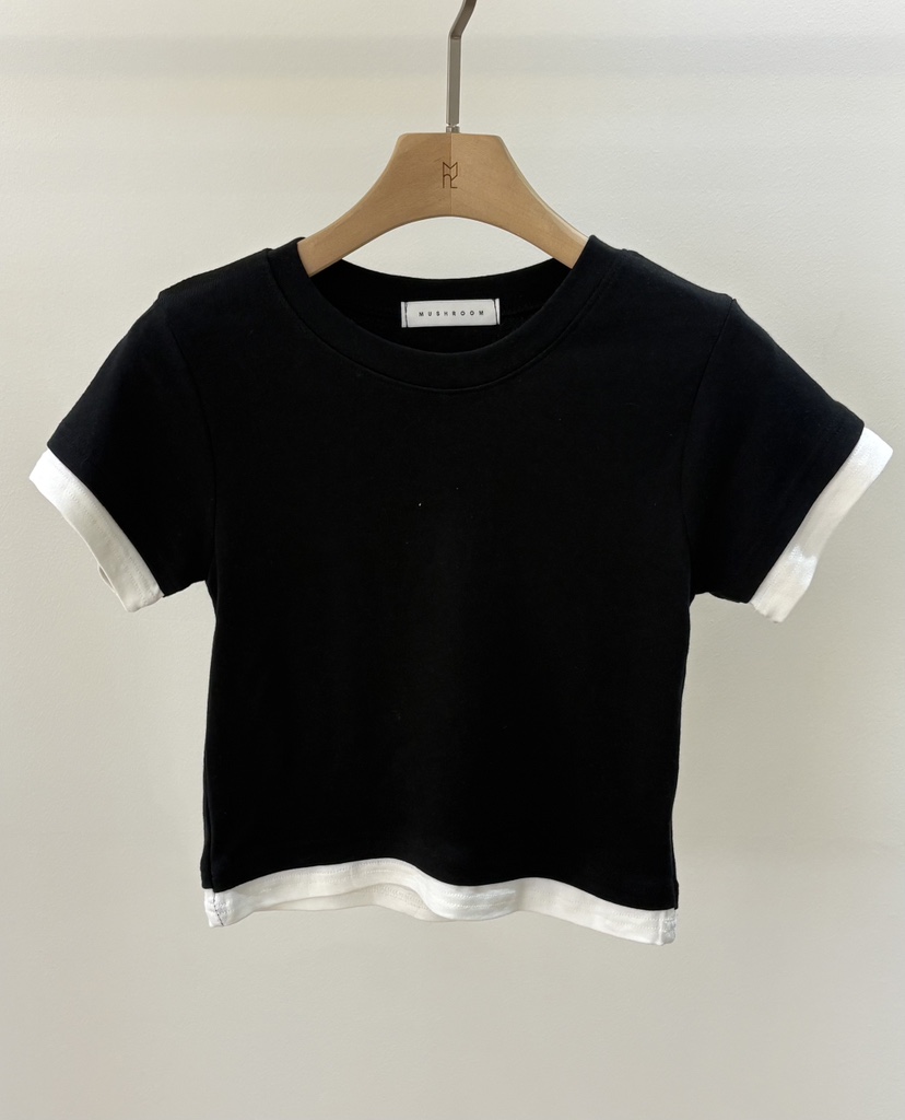 MUSHROOM-A韓國東大門代購女裝新款推薦26春夏T恤假兩件MUSHROOMT恤圖色4黑色