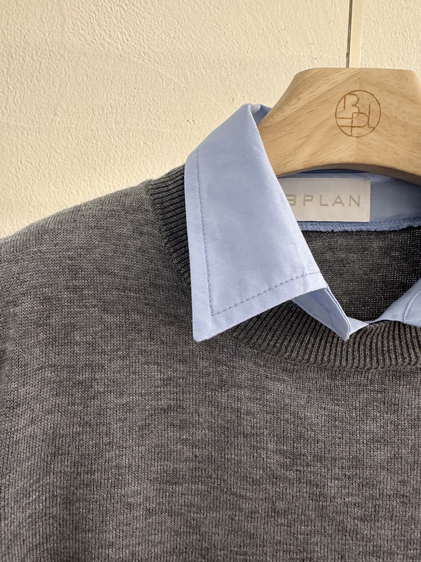 BPLAN韓國直郵女士新品職業時尚推薦休閑針織衫假兩件亞麻BPLAN針織衫