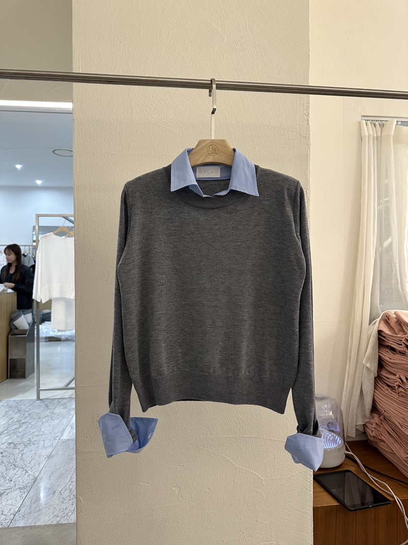 BPLAN韓國直郵女士新品職業時尚推薦休閑針織衫假兩件亞麻BPLAN針織衫圖色1