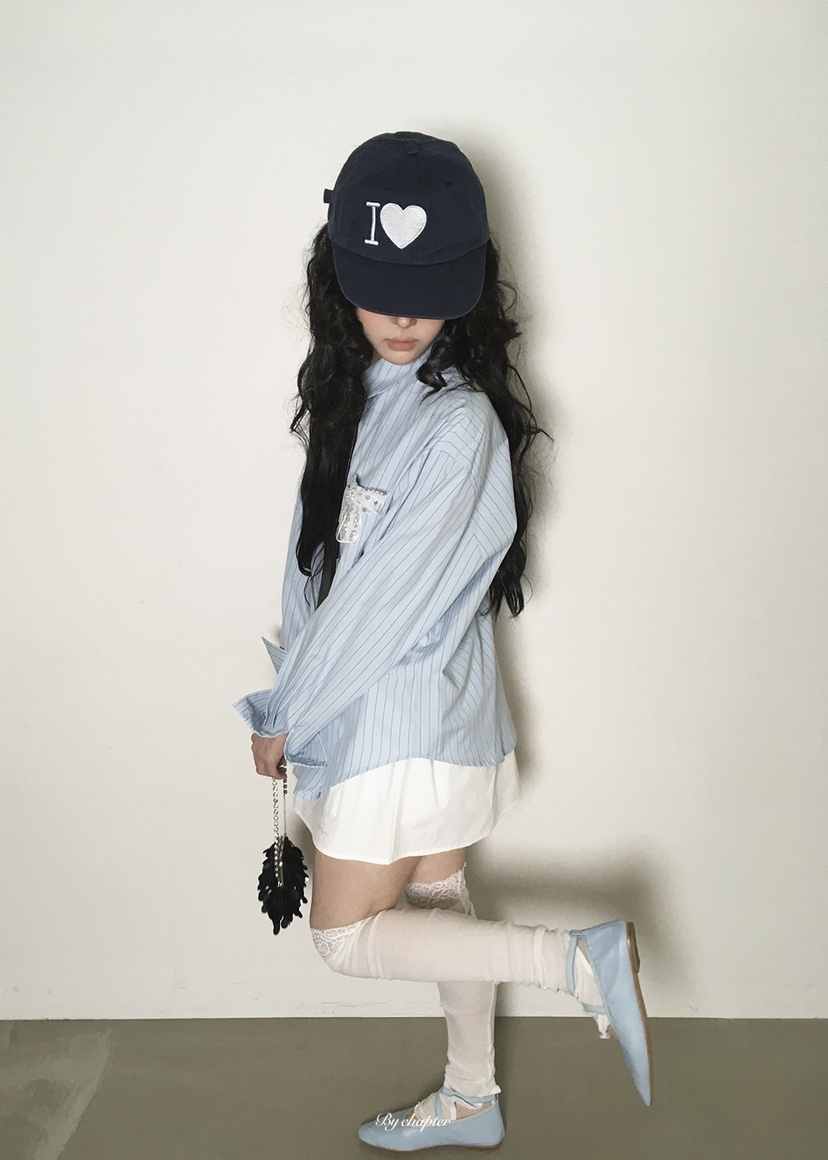 BY CHAPTER韓國東大門代購女士新款職業襯衫蕾絲衫不含領帶條紋BY Chapter襯衫/蕾絲衫