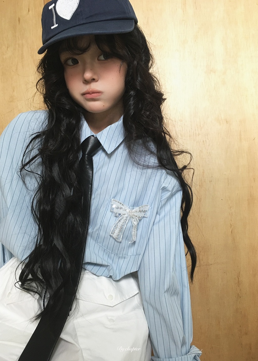 BY CHAPTER韓國東大門代購女士新款職業襯衫蕾絲衫不含領帶條紋BY Chapter襯衫/蕾絲衫