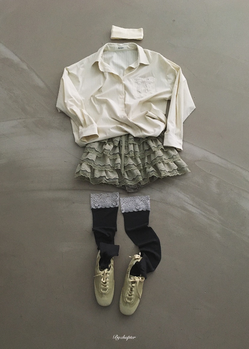 BY CHAPTER韓國東大門代購女士新款職業襯衫蕾絲衫不含領帶條紋BY Chapter襯衫/蕾絲衫