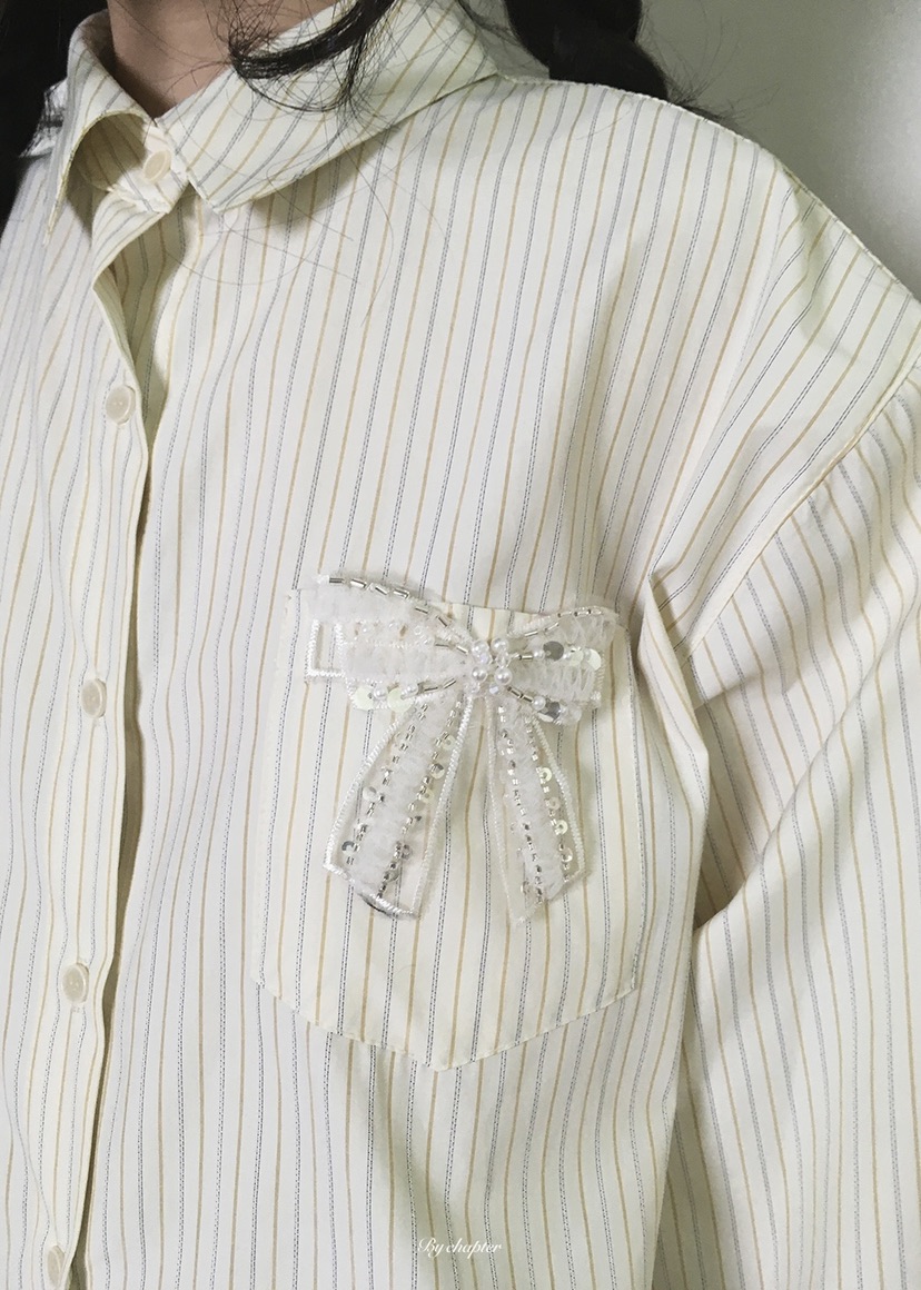 BY CHAPTER韓國東大門代購女士新款職業襯衫蕾絲衫不含領帶條紋BY Chapter襯衫/蕾絲衫