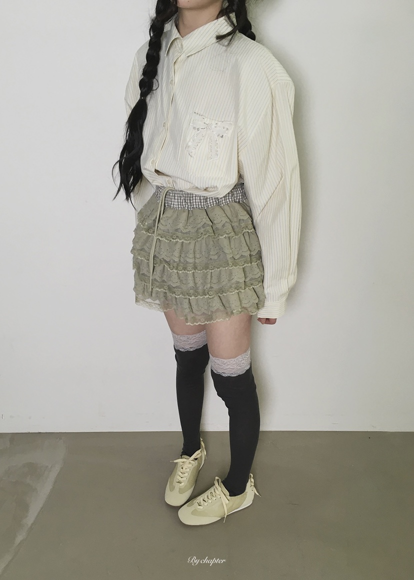 BY CHAPTER韓國東大門代購女士新款職業襯衫蕾絲衫不含領帶條紋BY Chapter襯衫/蕾絲衫