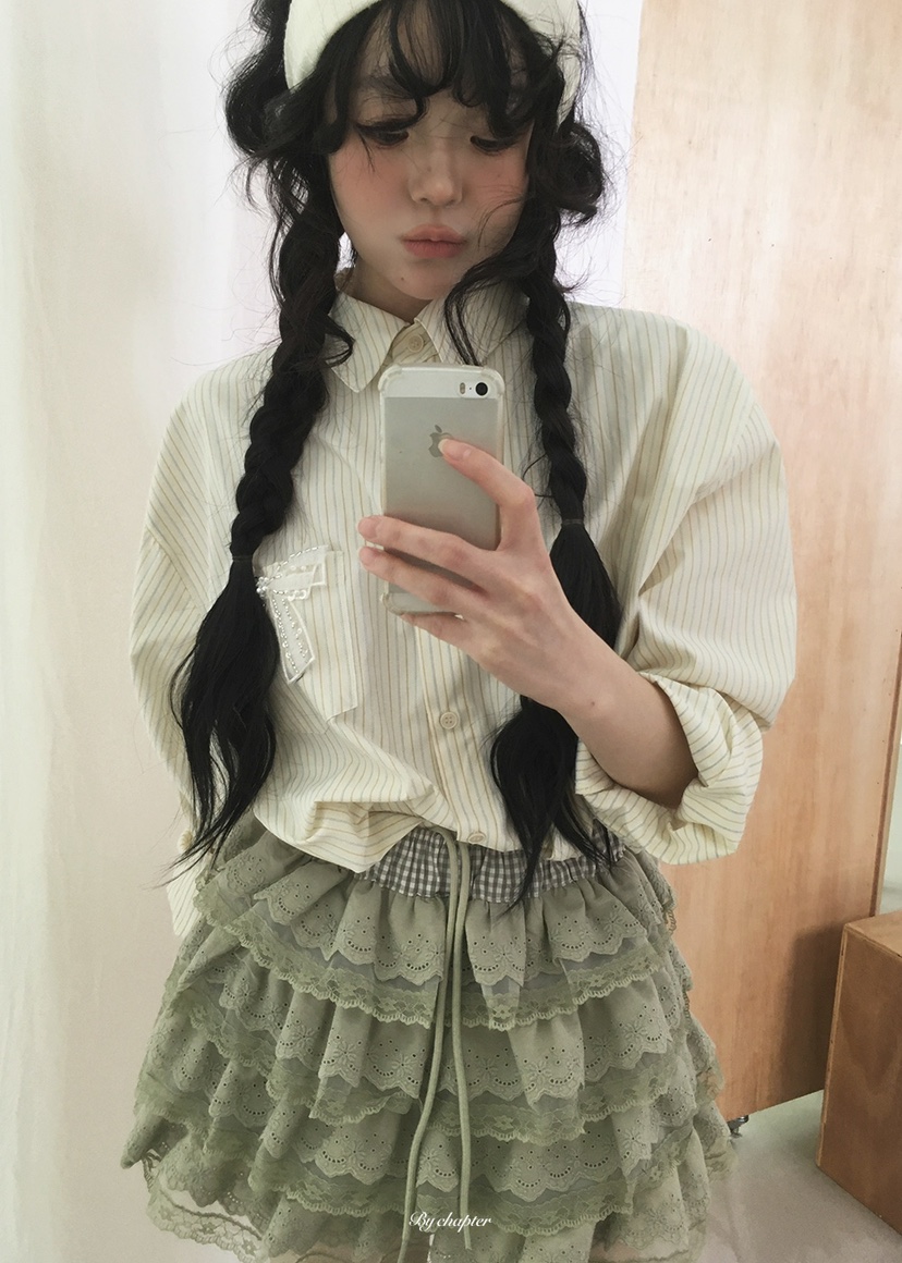 BY CHAPTER韓國東大門代購女士新款職業襯衫蕾絲衫不含領帶條紋BY Chapter襯衫/蕾絲衫