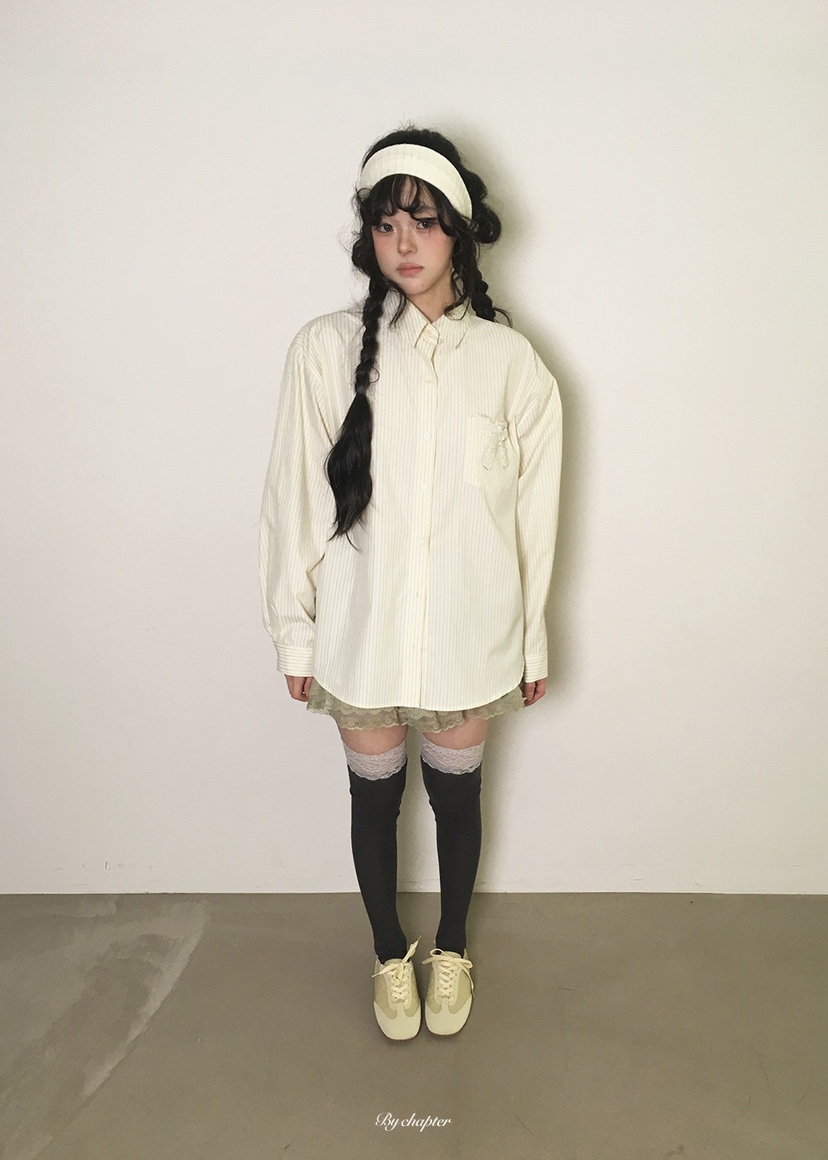BY CHAPTER韓國東大門代購女士新款職業襯衫蕾絲衫不含領帶條紋BY Chapter襯衫/蕾絲衫圖色1